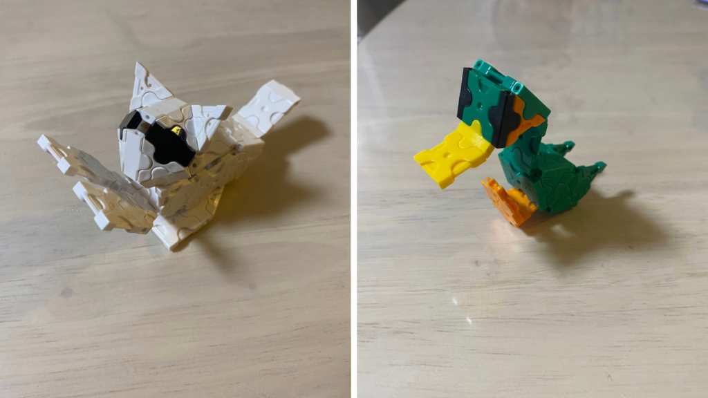 アリオ葛西のLaQイベントでハカセライムさんに作ってもらった猫と鳥の作品
